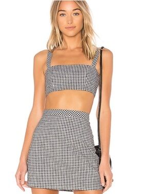 Majorelle Black and White Gingham Crop Top Mini Skirt Set